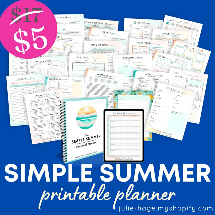 Layout spread of select summer planner pages on dark background with sale price in corner.